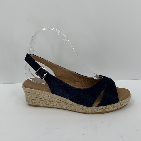 Heyraud slingback espadrille sandal navy blue suede wedge jute platform 37 6 - Picture 1 of 7